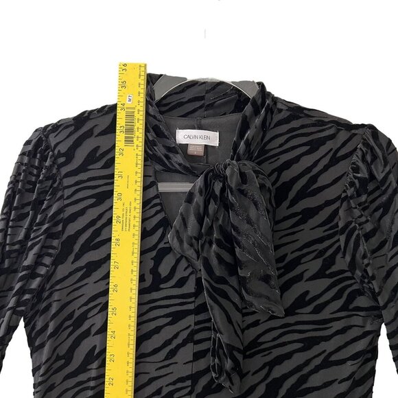 Calvin Klein Womens 4 Black Velvet Burn Out Zebra Print Long Sleeve Retro Dress - Picture 11 of 16